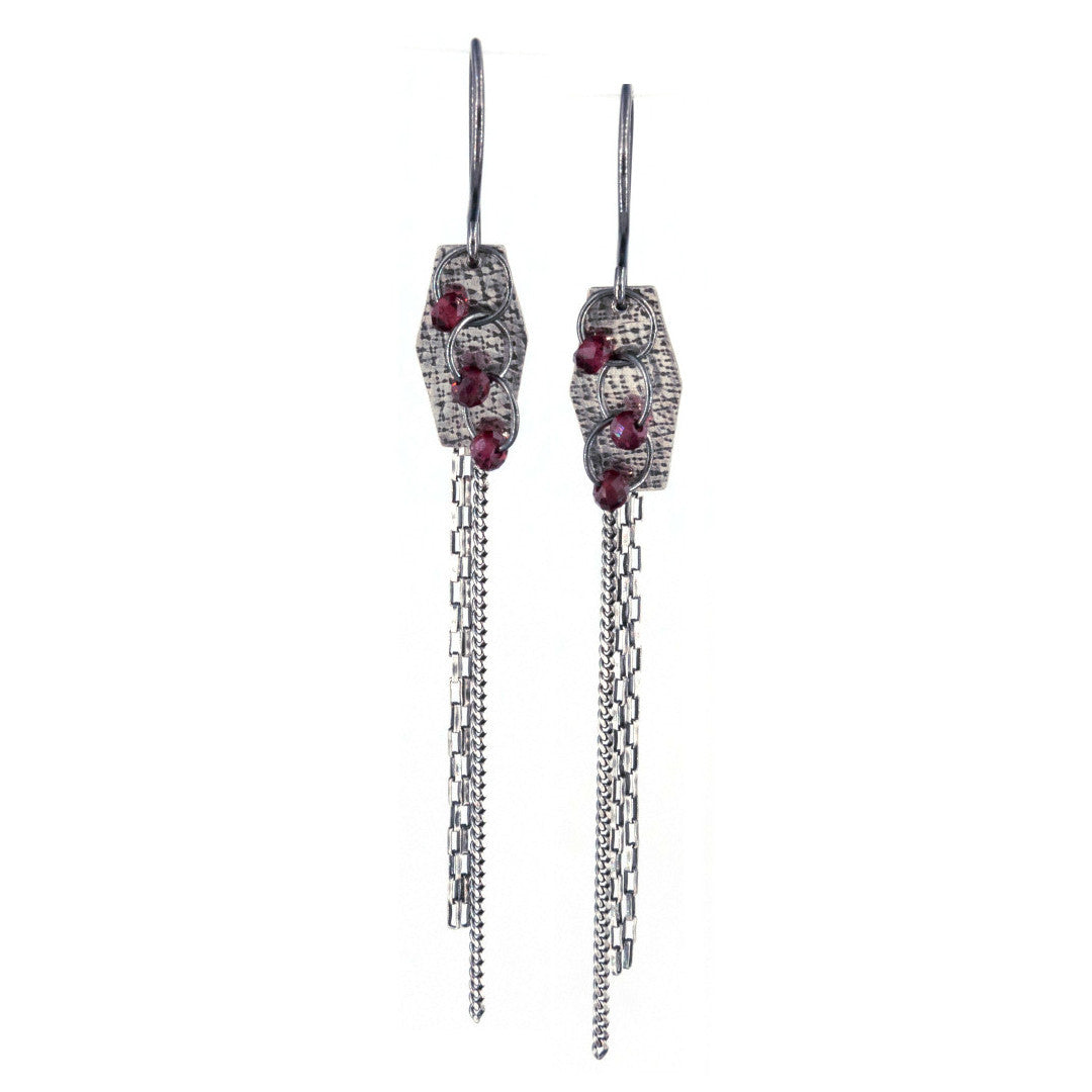 Triple Chain Garnet Earrings