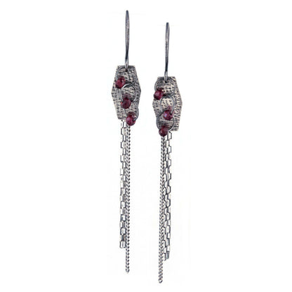 Triple Chain Garnet Earrings