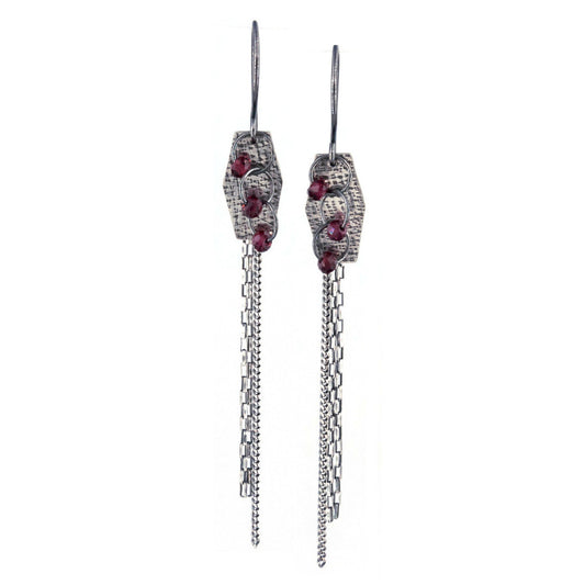 Triple Chain Garnet Earrings