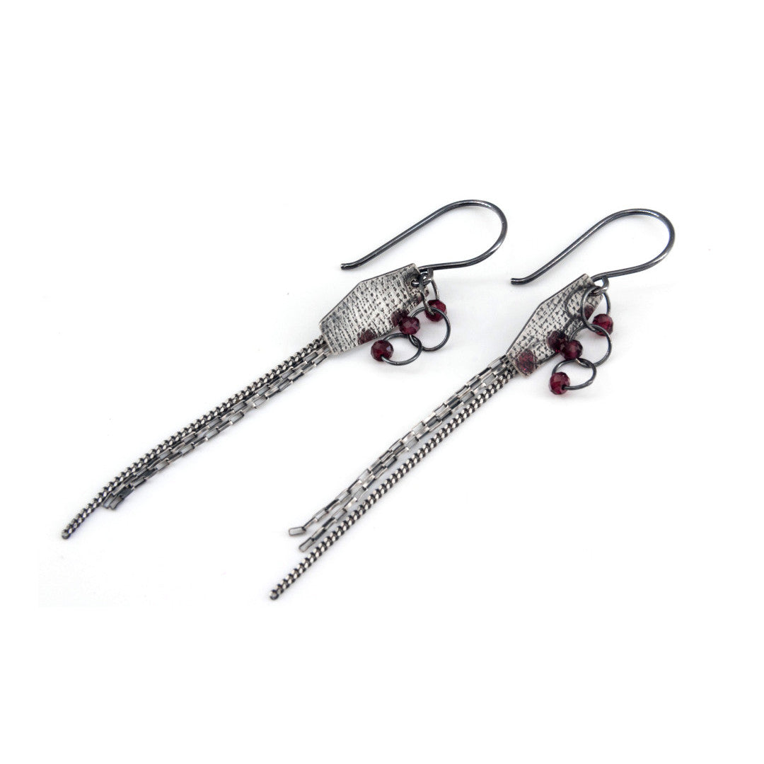 Triple Chain Garnet Earrings