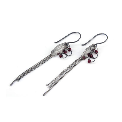 Triple Chain Garnet Earrings