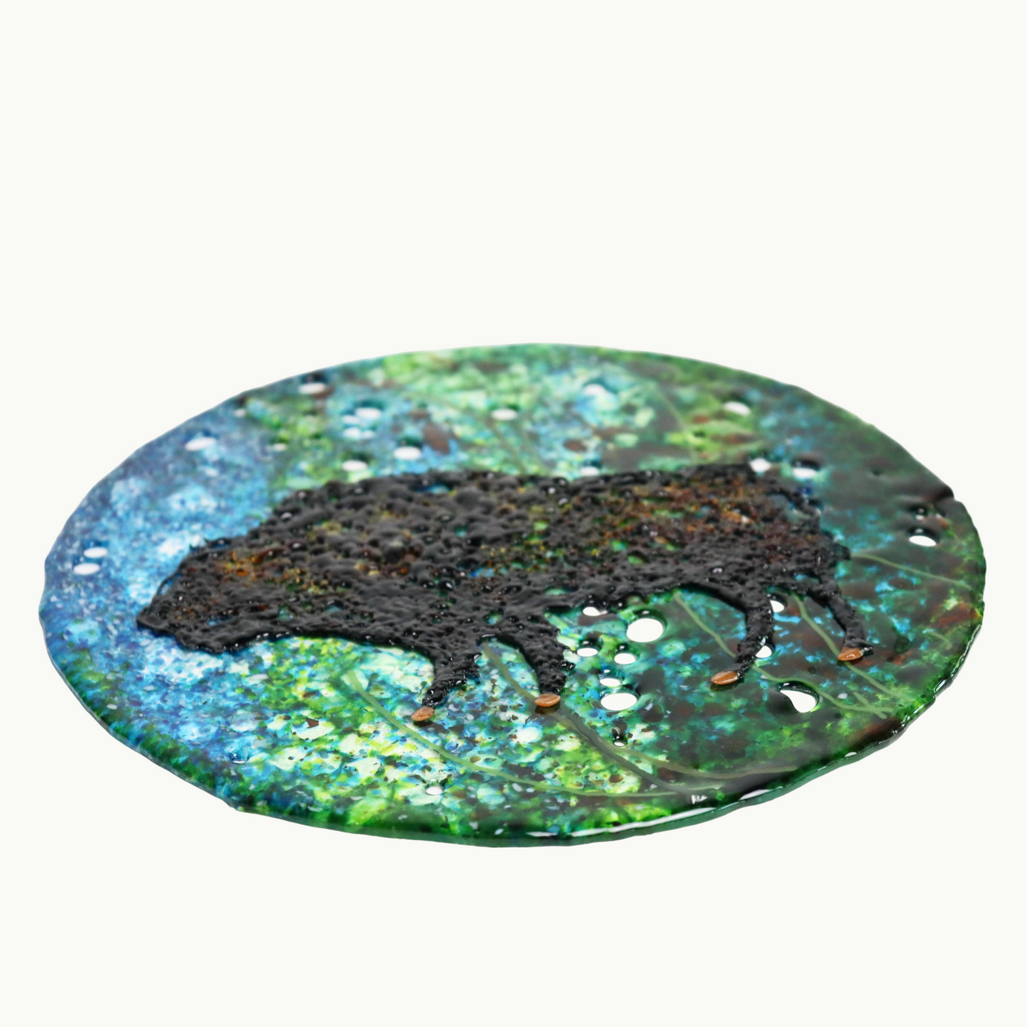 "Spirit Walker" Fused Glass Mandela with Buffalo