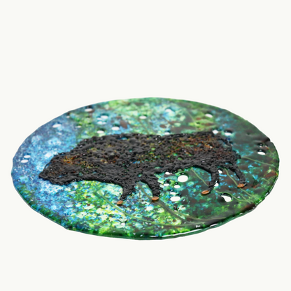 "Spirit Walker" Fused Glass Mandela with Buffalo