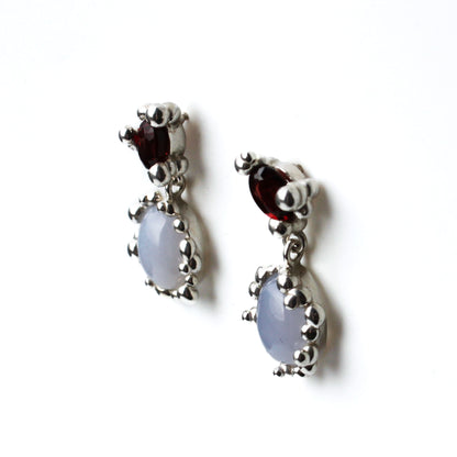 Garnet & Chalcedony Twosome Earrings