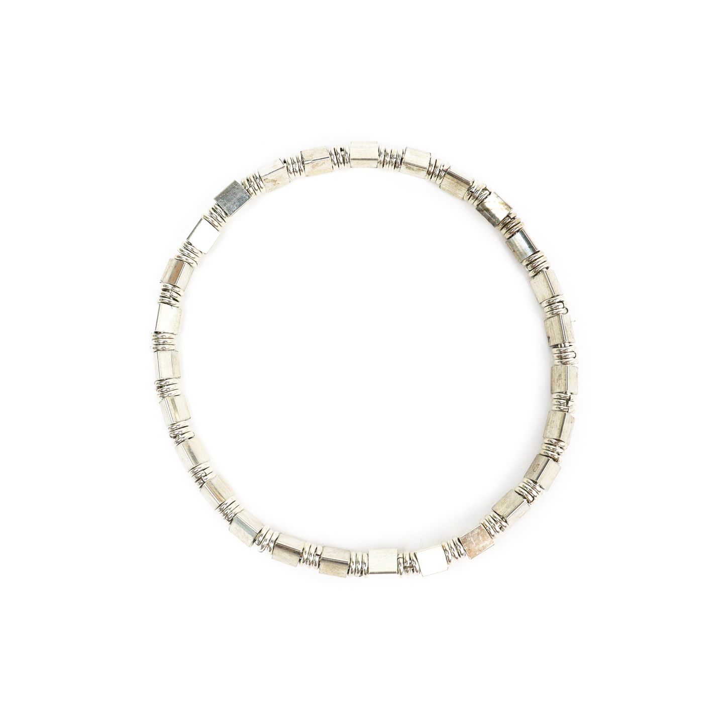 Square Tube Bracelet featuring alternating silver square tubes and coiled wire spacers in a continuous loop.