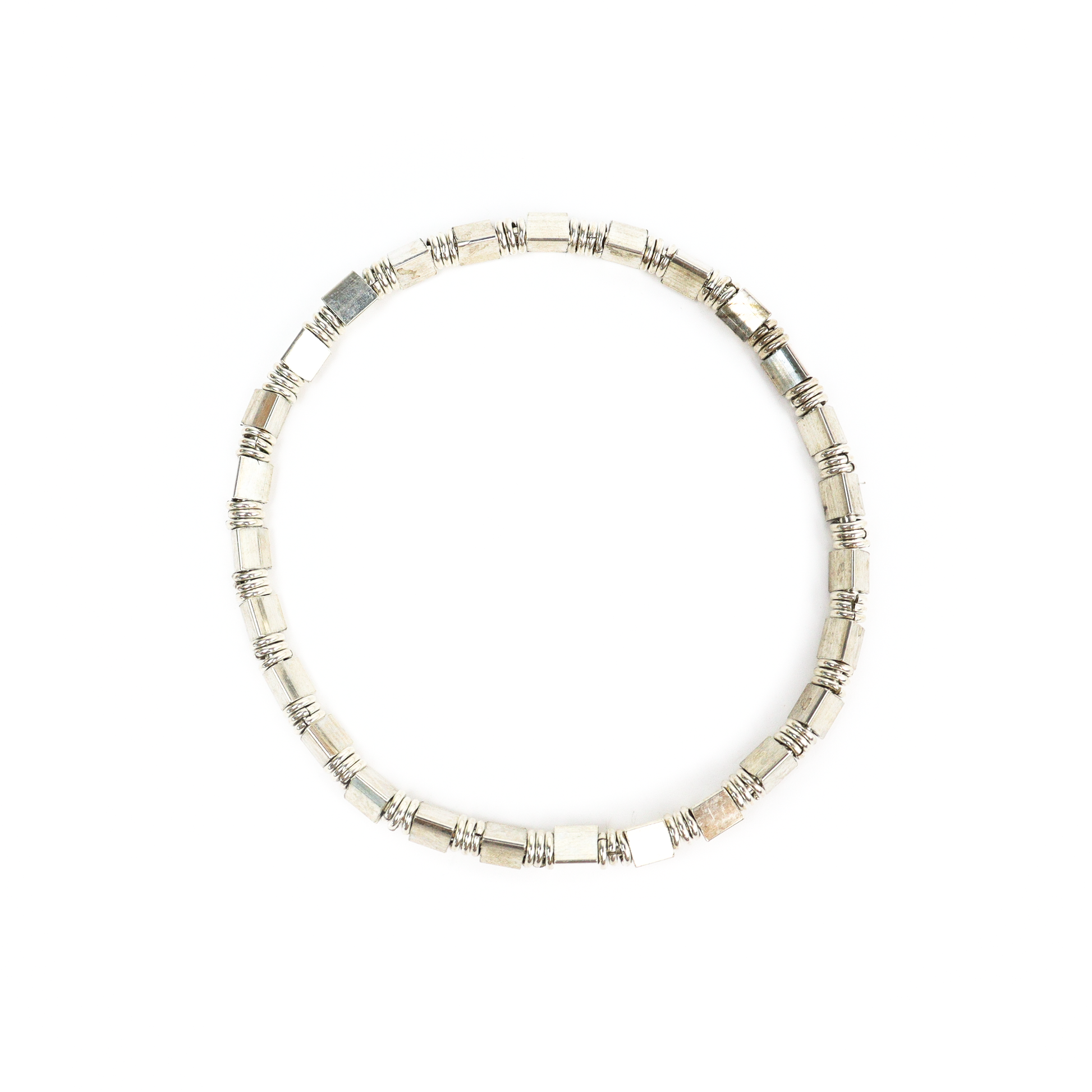 Square Tube Bracelet featuring alternating silver square tubes and coiled wire spacers in a continuous loop.