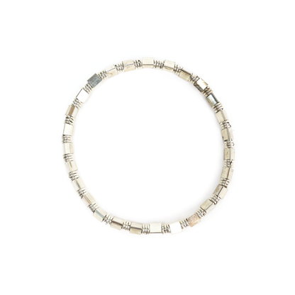 Square Tube Bracelet featuring alternating silver square tubes and coiled wire spacers in a continuous loop.